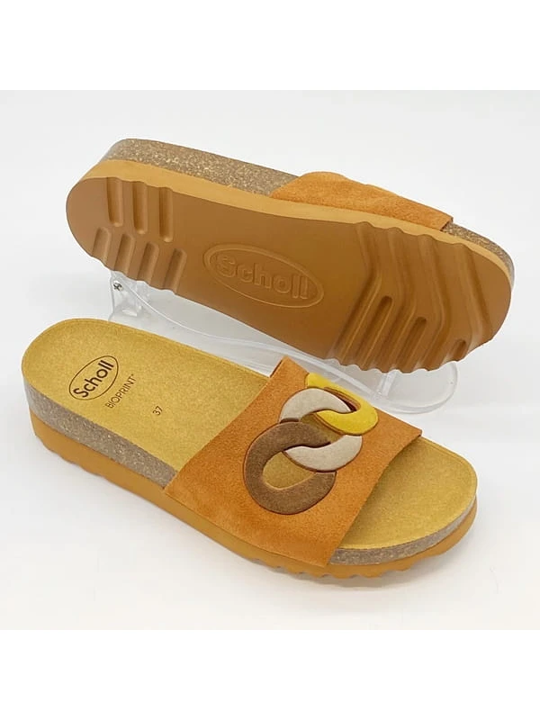 SCHOLL - SANDALI ARENAL COLORE COGNAC CON INTRECCIO MULTICOLOR