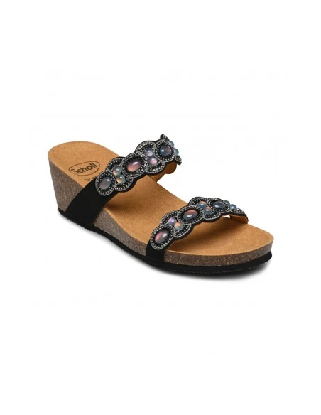 SCHOLL - SANDALI ORTIGIA IN MICROFIBRA CON STRASS NERO