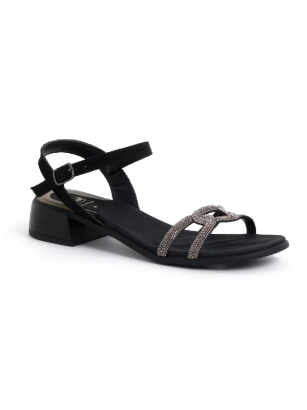 SCHOLL - SANDALI LIPARI CON TACCO NERO E PIETRE ARGENTO