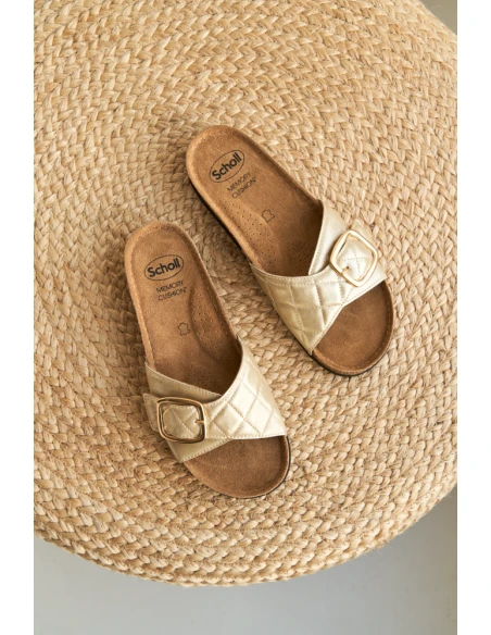 SCHOLL - SANDALI BORA MULE ORO CON FIBBIA