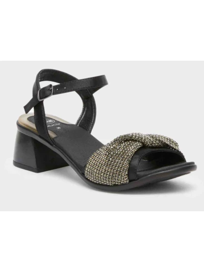 SCHOLL SANDALI CON TACCO VULCANO - NERO CON STRASS