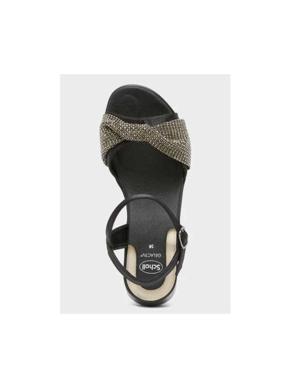 SCHOLL SANDALI CON TACCO VULCANO - NERO CON STRASS