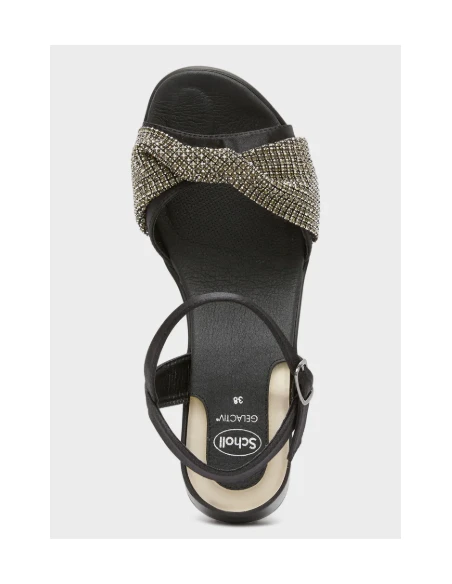 SCHOLL SANDALI CON TACCO VULCANO - NERO CON STRASS