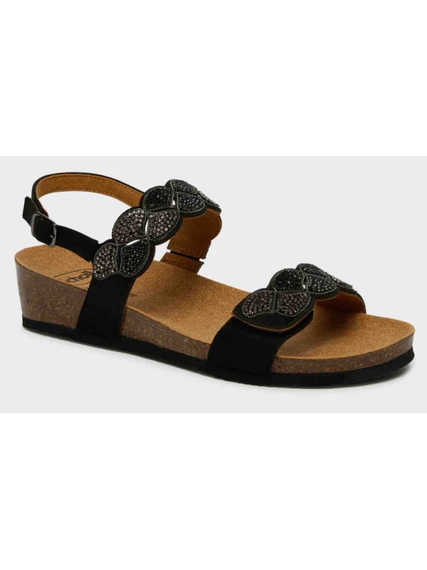 SCHOLL SANDALI ABU DHABI CON CINTURINO - NERO CON STRASS