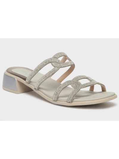 LIPARI SANDALI CON TACCO - MICROFIBRA E STRASS ARGENTO