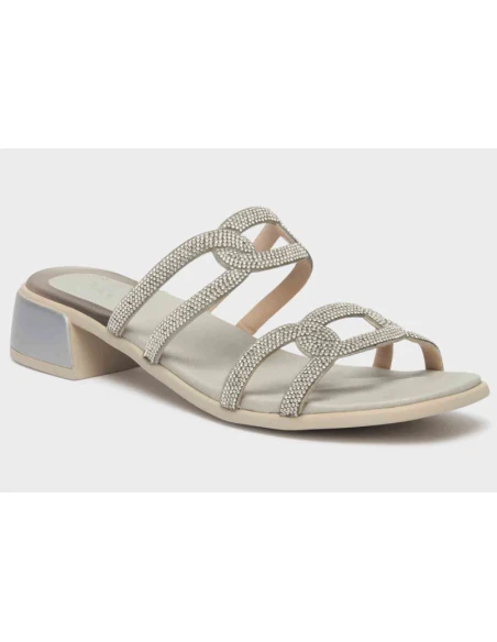 LIPARI SANDALI CON TACCO - MICROFIBRA E STRASS ARGENTO