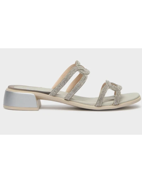 LIPARI SANDALI CON TACCO - MICROFIBRA E STRASS ARGENTO