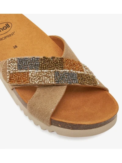 SCHOLL SANDALI LA SERENA CON STRAPPO - BEIGE CON PERLINE