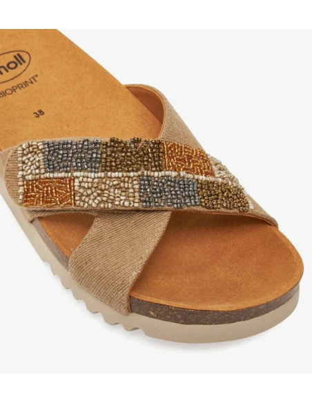 SCHOLL SANDALI LA SERENA CON STRAPPO - BEIGE CON PERLINE