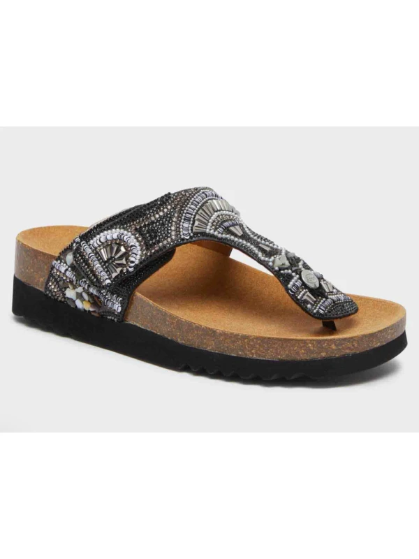SCHOLL SANDALI LISBOA FLIPFLOP NERI CON PERLINE