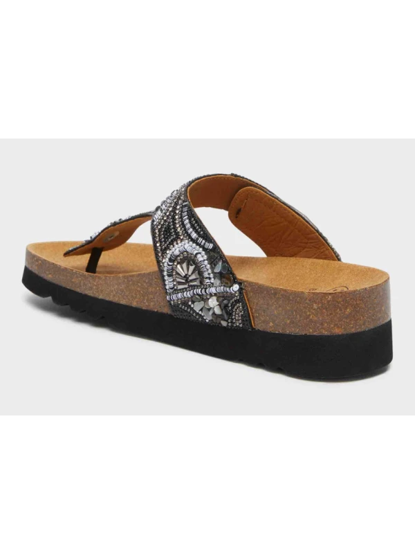 SCHOLL SANDALI LISBOA FLIPFLOP NERI CON PERLINE