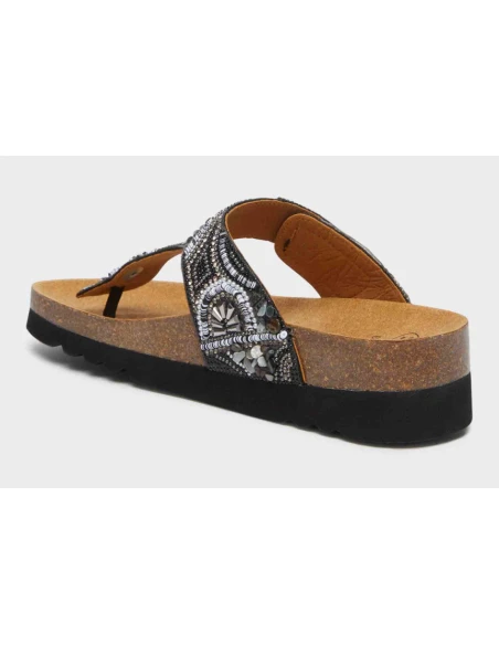 SCHOLL SANDALI LISBOA FLIPFLOP NERI CON PERLINE