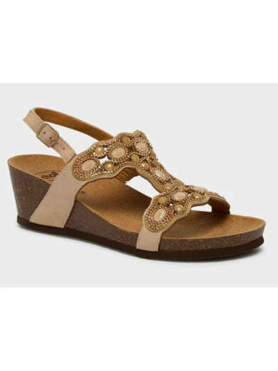 SCHOLL SANDALI LERICI CON ZEPPA - BEIGE CON PIETRE