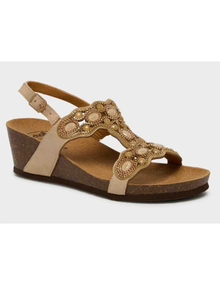 SCHOLL SANDALI LERICI CON ZEPPA - BEIGE CON PIETRE