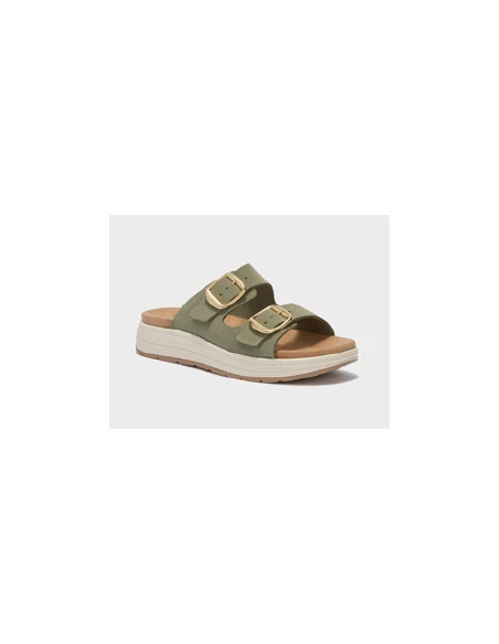 SCHOLL SANDALI SCILLA 2 FIBBIE SCAMOSCIATI - VERDE SALVIA