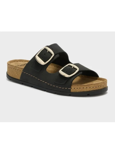 SCHOLL SANDALI BORA 2 FIBBIE NERI IN NUBUCK