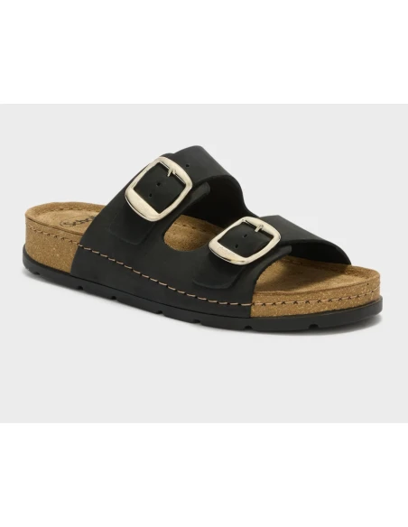 SCHOLL SANDALI BORA 2 FIBBIE NERI IN NUBUCK