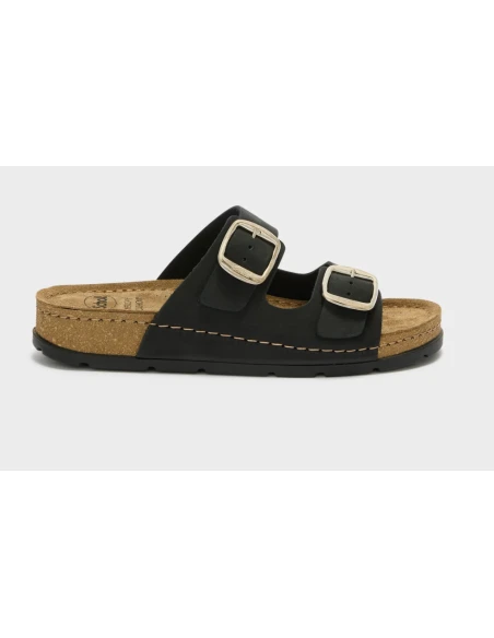 SCHOLL SANDALI BORA 2 FIBBIE NERI IN NUBUCK