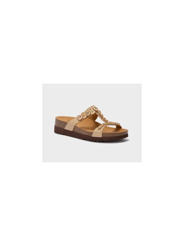 SCHOLL SANDALI KAIA T-BAR BEIGE CON PIETRE