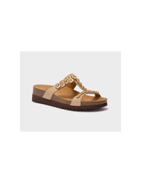SCHOLL SANDALI KAIA T-BAR BEIGE CON PIETRE