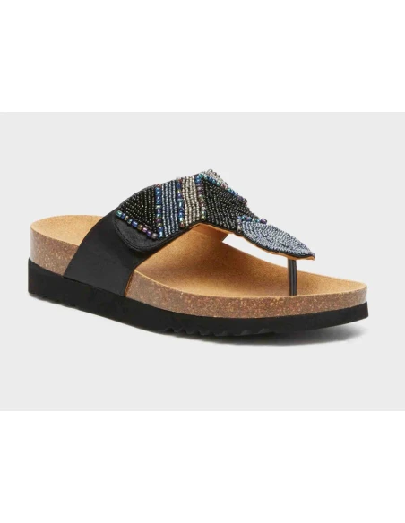 SCHOLL SANDALI TANISHA TESSUTO SATIN NERO CON PERLINE