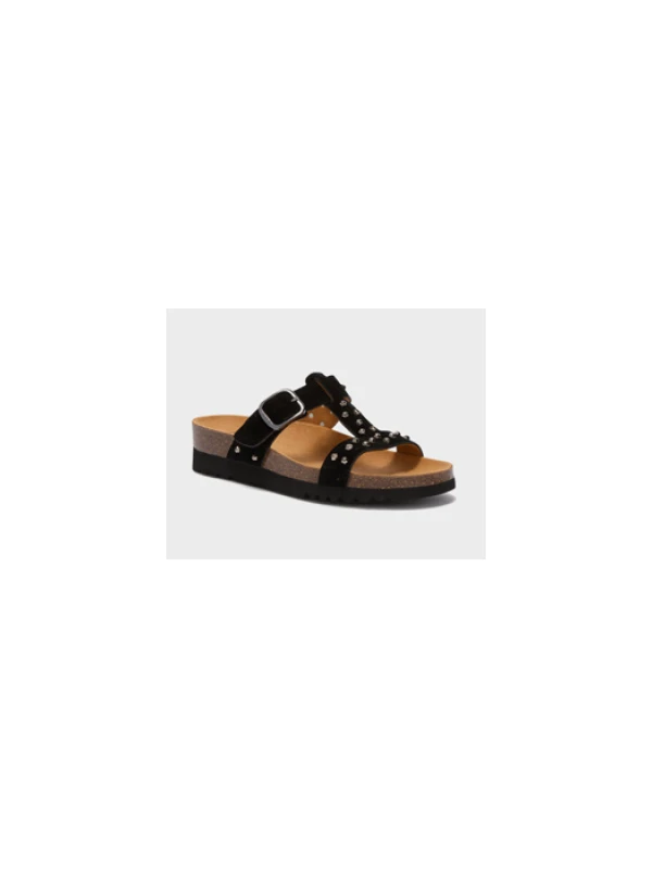 SCHOLL SANDALI LUCE T-BAR IN MICROFIBRA NERO