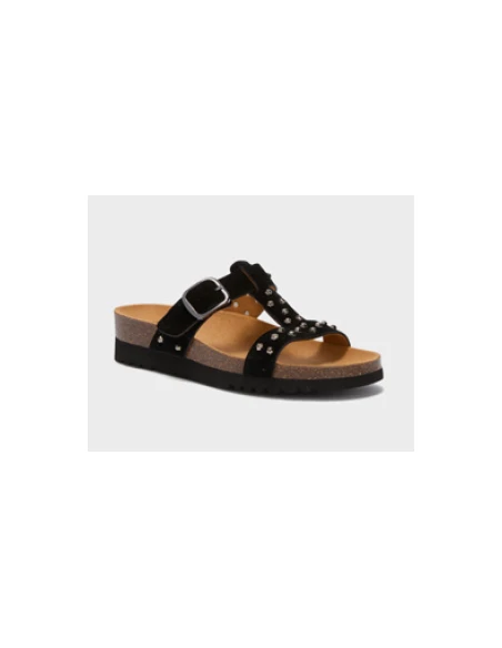 SCHOLL SANDALI LUCE T-BAR IN MICROFIBRA NERO