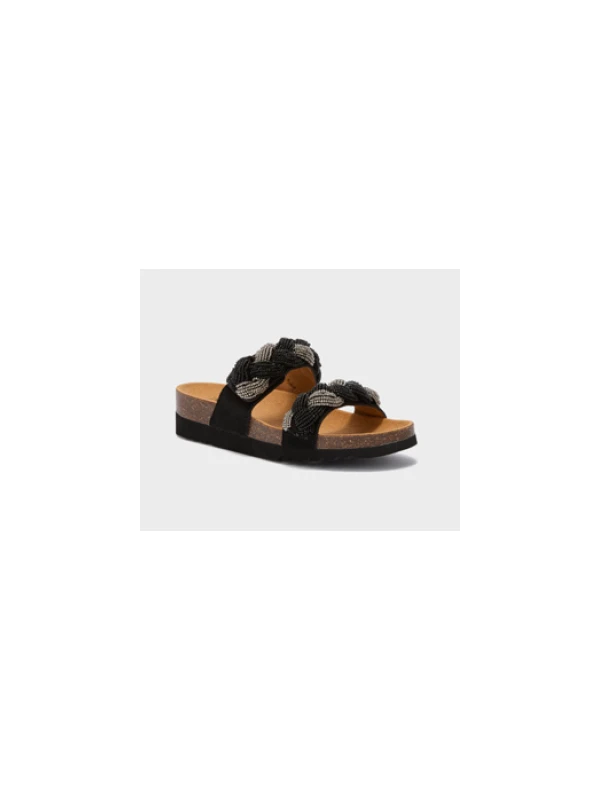 SCHOLL SANDALI NICE IN MICROFIBRA CON PERLINE -...