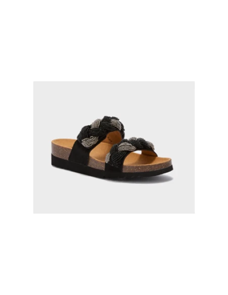 SCHOLL SANDALI NICE IN MICROFIBRA CON PERLINE - NERO