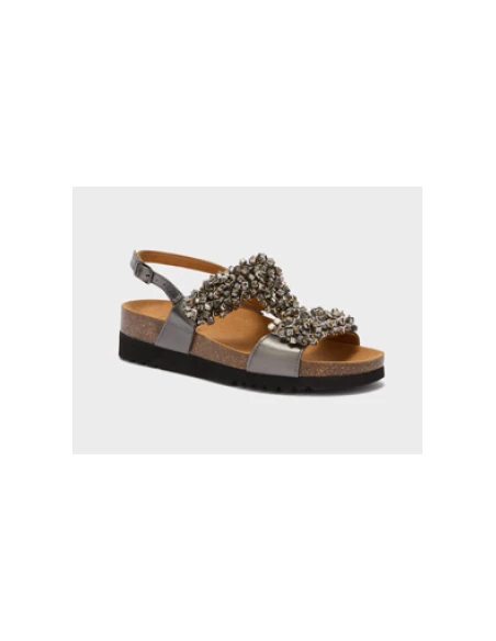 SCHOLL SANDALI SAHARA T-BAR IN SIMILPELLE GRIGIO PELTRO