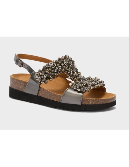 SCHOLL SANDALI SAHARA T-BAR IN SIMILPELLE GRIGIO PELTRO
