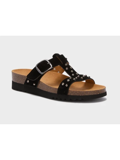 SCHOLL SANDALI LUCE T-BAR IN MICROFIBRA NERO