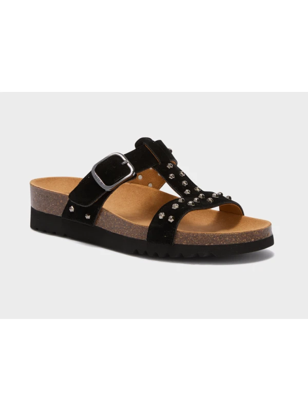 SCHOLL SANDALI LUCE T-BAR IN MICROFIBRA NERO