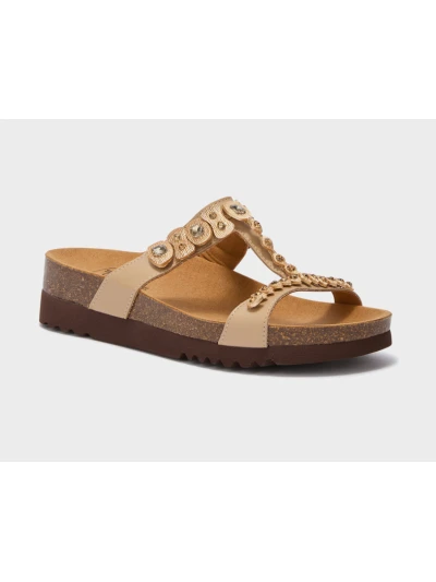 SCHOLL SANDALI KAIA T-BAR BEIGE CON PIETRE