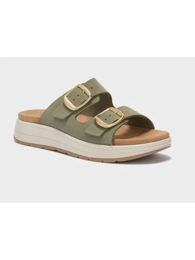 SCHOLL SANDALI SCILLA 2 FIBBIE SCAMOSCIATI - VERDE SALVIA