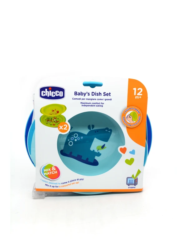 CHICCO PIATTO FONDO + PIATTO PIANO 12MESI+ -  AZZURRO