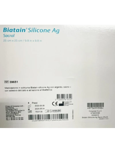 BIATAIN SILICONE AG ADESIVO SACRO 25X25 5PZ 2