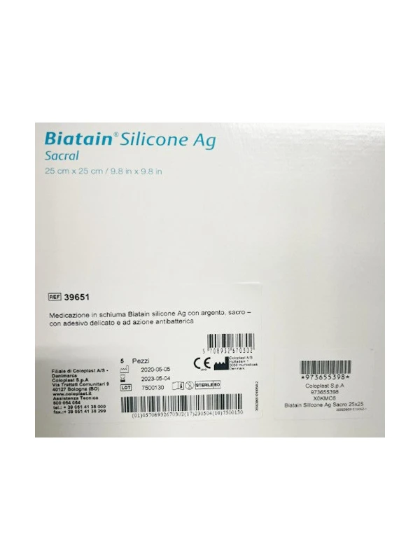 BIATAIN SILICONE AG ADESIVO SACRO 25X25 5PZ