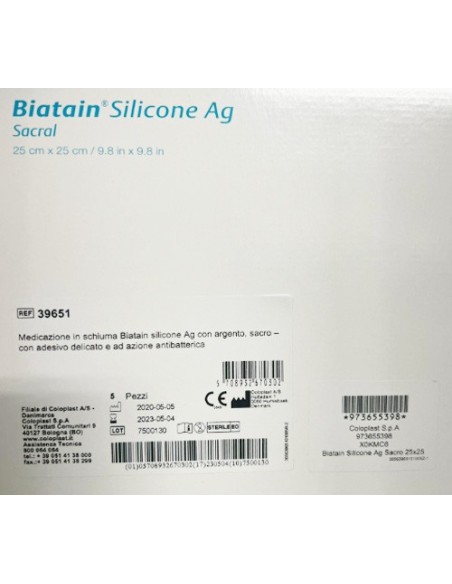 BIATAIN SILICONE AG ADESIVO SACRO 25X25 5PZ
