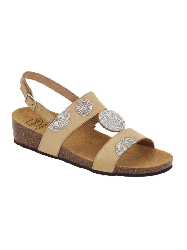 SCHOLL - SANDALI MODELLO DUBAI CON CINTURINO - BEIGE CON STRASS