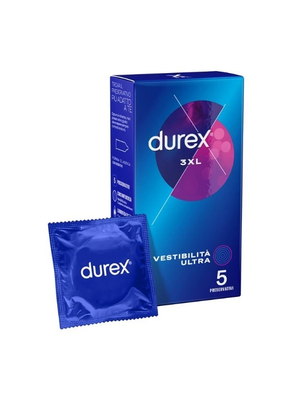 DUREX - 3XL VESTIBILITA' ULTRA 5 PEZZI - XXXL PRESERVATIVI/PROFILATTICI LARGHEZZA MASSIMA