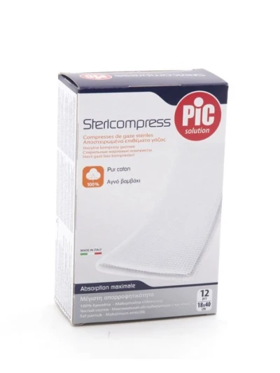 GARZA PIC STERICOMPRESS 18X40CM 12PZ