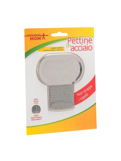 MOM PETTINE IN ACCIAIO A DENTI STRETTI PER LEDINI E PIDOCCHI